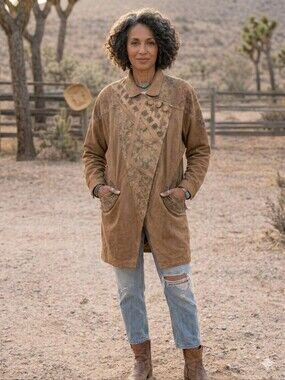 Rare G-III Vintage Leather Trench Coat Jacket Western Boho